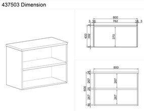 Nadstavba otvorená MIRELLI A+, 800 x 400 x 600 mm, biela/dub sonoma