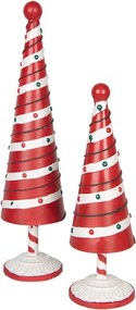 Bielo-červená kovová dekorácia vianočný stromček Christmas Tree - Ø 13*49 cm