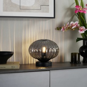 Dizajnová stolná lampa čierna s dymovým sklom - Mochi
