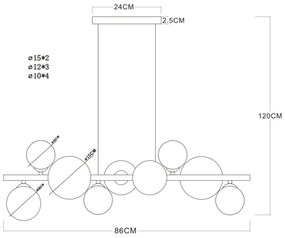 Globo 56135-9H - LED Luster na lanku RIHA 9xG9/3W/230V mosadz