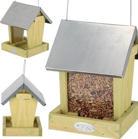 Závesné kŕmidlo pre vtáky Simi, 22x15,5x15,5 cm, drevo/kov, hnedá