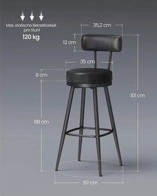 Kolekcia VASAGLE EKHO - Sada 2 ks barových stoličiek, otočné s operadlom, 76 cm, čierne
