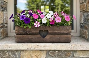 AMADEA Drevený kvetináč so srdiečkom tmavý, vo vnútri s čiernou fóliou, 52x21,5x17cm, český výrobok