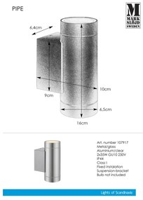 Markslöjd 107917 - Vonkajšie nástenné svietidlo PIPE 2xGU10/35W/230V IP44