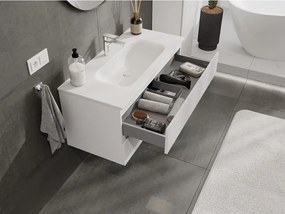 Mexen Rivel, kúpeľňová skrinka 100 cm s umývadlom Vela, 2 zásuvky, drážkovaná, biela matná, 91A20-10047-2-BFF01-W23M01