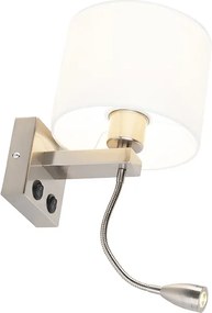 Moderná nástenná lampa oceľ s bielym tienidlom - Brescia