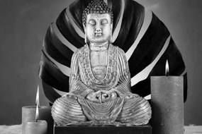 Obraz Budha s relaxačným zátiším v čiernobielom prevedení - 60x40