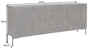 Komoda TRIBAL 180cm 3D antický vzhľad mangové drevo tmavohnedá