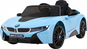 Ramiz BMW I8 Lift Battery Car Modrá + diaľkové ovládanie + pomalý štart + 3-bodové pásy + MP3 USB + LED