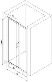 Mexen Apia, posuvné dvere do otvoru 150 x 190 cm, 6mm číre sklo, chrómový profil, 845-150-000-01-00