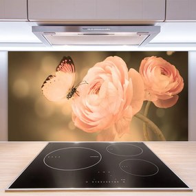 Sklenený obklad Do kuchyne Motýľ ruže príroda 120x60 cm