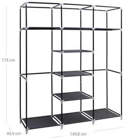 Úložná textilná skriňa s policami a vešiakovou tyčou MATIS 150x175 cm čierna