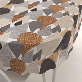 Biante Bavlnený oválny obrus Sandra SA-507 Hnedo-sivé kvapky s ornamentami 100x140 cm