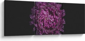 Obraz fialovej kvetiny (s hodinami) (90x30 cm)