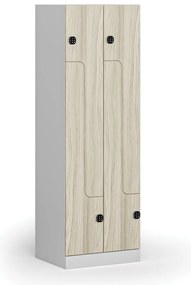 Kovová šatníková skrinka Z, 4 oddiely, 1850 x 600 x 500 mm, demont, kódový zámok, laminované dvere, dub prírodný