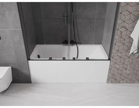 Mexen Velar Duo, 2-krídlová posuvná vaňová zástena 140 x 150 cm, 8mm číre sklo, čierny matný profil, 896-140-000-02-70