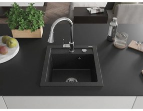 Mexen Vito, 1-komorový granitový drez 490x520x210 mm a drezová batéria Elia, čierna-strieborná metalíza, 6503-73-670101-00