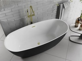 Mexen Luvo Slim, voľne stojaca vaňa 170 × 75 cm, biela-čierna, zlatý matný prepad, 52801707575-55