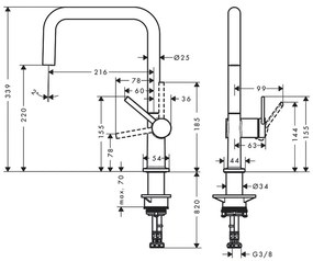 Hansgrohe Talis M54, páková kuchynská batéria U 220, Eco, 1jet, matná čierna, HAN-72844670