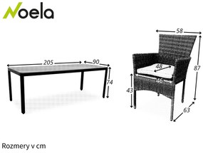 Noela Záhradný jedálenský set Milano + 6x ratanové kreslo Bali PREMIUM