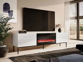 TV stolík Koda 200, Farby: biely / biely lesk + čierny, Krb: čierny