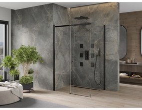 Mexen Omega, sprchovací kút s posuvnými dverami 100 (dvere) x 90 (stena) cm, 8mm sklo, čierny profil-číre sklo, 825-100-090-70-00