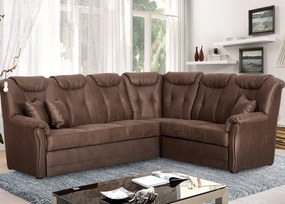 Rohová sedacia súprava Linz, hnedá látka v optike kože, bez rozkladu