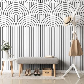 Tapeta čiernobiely vzor dúhy Mid-Century