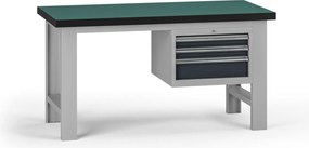 Pracovný stôl do dielne G8, 1500 x 750 x 800 mm, 1x kontejner, 3 zásuvky, grafit