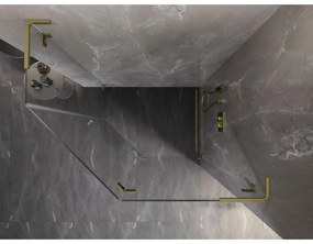 Mexen Lunar, L pravý výklopný päťuholníkový sprchový kút 90 x 80 cm, 8mm číre sklo, zlatý matný profil, 831L-090P-080L-55-00-P