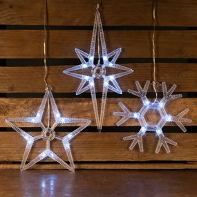 Nexos 32828 Vianočné dekorácie na okno - sada 2 hviezdy a 1 vločka - studená biela
