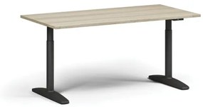 Výškovo nastaviteľný stôl OBOL, elektrický, 675-1325 mm, doska 1600x800 mm, čierna zaoblená podnož, dub prírodný