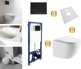 Erga Erga, závesný set pod omietku Laveo Akan + závesná WC misa Lily+ s toaletným sedadlom z duroplastu + splachovacie tlačidlo, biela lesklá, ERG-SETLAVLILYWHBK