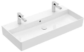 Villeroy & Boch Memento 2.0 - Dvojumyvadlo nábytkové 100x47 cm, s přepadem, 2 otvory pro baterii, CeramicPlus, alpská bílá 4A221LR1
