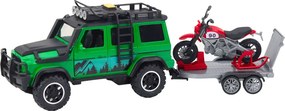 LEAN Toys Sada terénneho auta s odťahovým vozom a motorkou, svetlá a zvuky, zelená