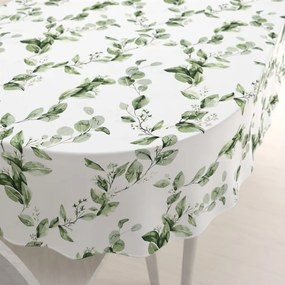 Biante Bavlnený oválny obrus Sandra SA-422 Zelené listy na bielom 60x100 cm