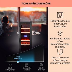 Klarstein Vinovilla 17 Built-in Duo Onyx Edition, dvojzónová vinotéka, 53 l, 17 fliaš, 3-farebné LED osvetlenie, sklenené dvere