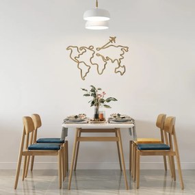 Dizajnová drevená mapa sveta na stenu - minimalistické línie