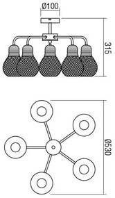 Redo 01-1577 - Luster na tyči EDISON 5xE27/42W/230V priemer 53 cm čierna/medená