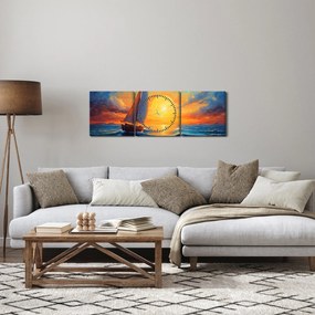 Obraz - Plachetnica (s hodinami) (90x30 cm)