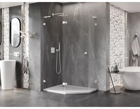 Mexen Lunar, L päťuholníkový sprchový kút naklápací doľava 100 x 80 cm, 8mm číre sklo, biely profil, 831L-100L-080P-20-00-L