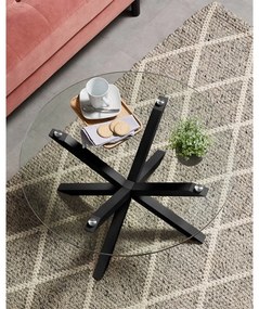 Čierny okrúhly konferenčný stolík so sklenenou doskou ø 82 cm Argo – Kave Home