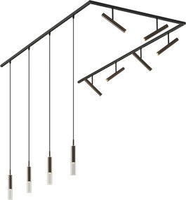 Moderný koľajnicový systém čierny so 6 bodovými svetlami a 4 závesnými svetlami tmavý bronz 1-fázový - Slimline Avery Loyce
