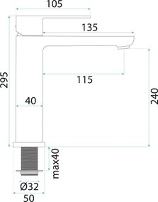 Rea Logan, vysoká umývadlová batéria h-295, medená matná, REA-B6670