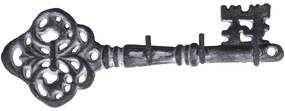 Šedý antik nástenný vešiak v tvare kľúča s 3-mi háčikmi - 19*4*6,5 cm