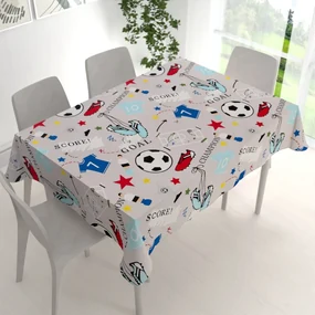 Biante Detský bavlnený obdĺžnikový obrus Sandra SA-646 Futbal to je hra - na sivom 80x120 cm