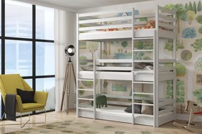 Detská trojposchodová posteľ z masívu borovice ARIZONA - 200x90 cm - BIELA