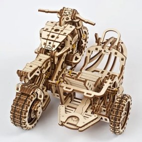 Ugears - 3D drevenené mechanické puzzle Motorka scrambler s vozíkom