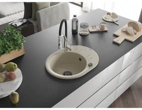 Mexen Kevin, 1-komorový granitový drez 586x458x190 mm a drezová batéria Aster, béžová, 6517-69-73450-07-B