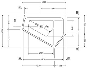 Duravit Paiova 5 - Vaňa do pravého rohu 1770x1300 mm, s panelom a podstavcom, biela 700395000000000